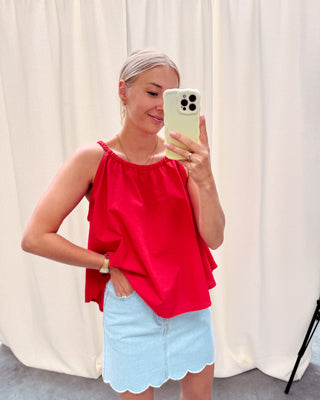NOELLE BRAIDED STRAP TOP - RED
