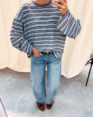 KAAT STRIPED LONGSLEEVE - LIGHT BLUE/BROWN