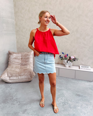NOELLE BRAIDED STRAP TOP - RED