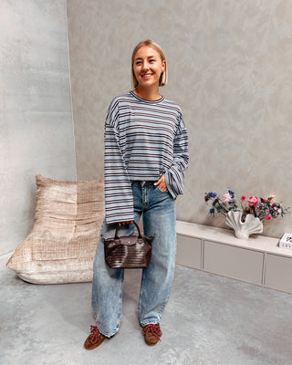 KAAT STRIPED LONGSLEEVE - LIGHT BLUE/BROWN