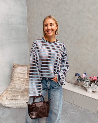 KAAT STRIPED LONGSLEEVE - LIGHT BLUE/BROWN