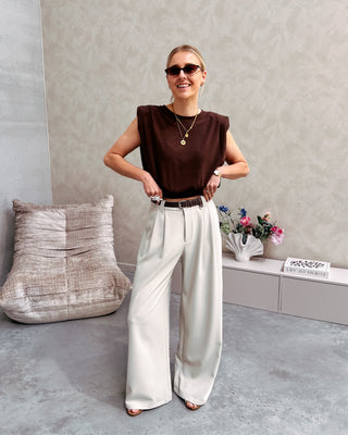 POWER SHOULDER TOP - BROWN - By Lenz