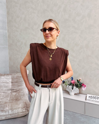 POWER SHOULDER TOP - BROWN - By Lenz