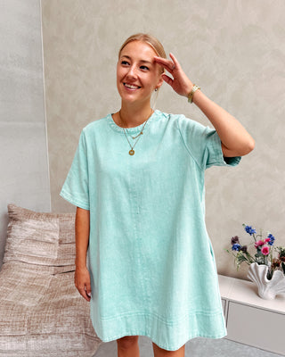 CHARLENE DENIM DRESS - PASTEL MINT