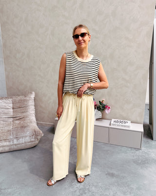PERFECT BALLOON TOP - BEIGE/BLACK STRIPES - By Lenz