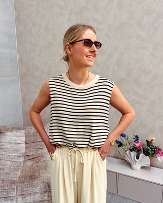 PERFECT BALLOON TOP - BEIGE/BLACK STRIPES - By Lenz