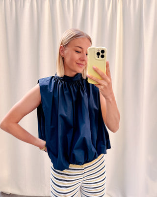 WILLOW BOW BACK BLOUSE - DARK BLUE - By Lenz
