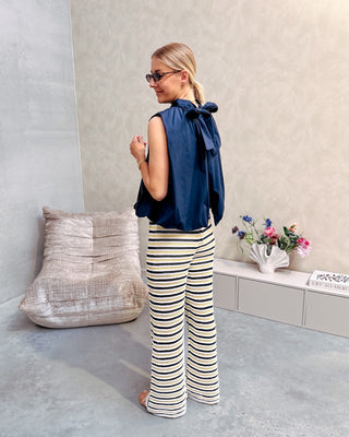 WILLOW BOW BACK BLOUSE - DARK BLUE - By Lenz