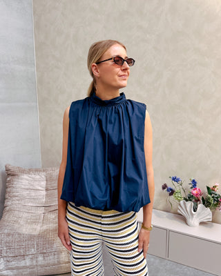 WILLOW BOW BACK BLOUSE - DARK BLUE - By Lenz
