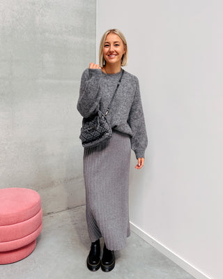 PARIS PLISSÉ KNIT SKIRT - GREY