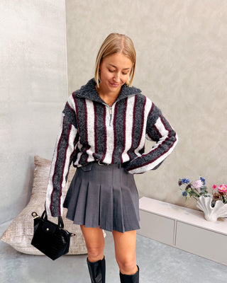 ZIVA ZIP KNIT - GREY/BURGUNDY