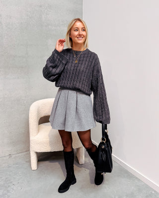 DENICE CABLE KNIT - GREY MELANGE - By Lenz