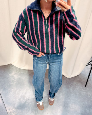 ZIVA ZIP KNIT - DARK BLUE/PINK/GREEN