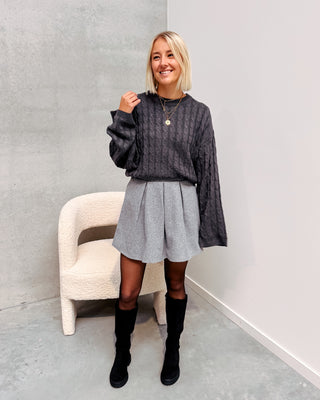 DENICE CABLE KNIT - GREY MELANGE - By Lenz