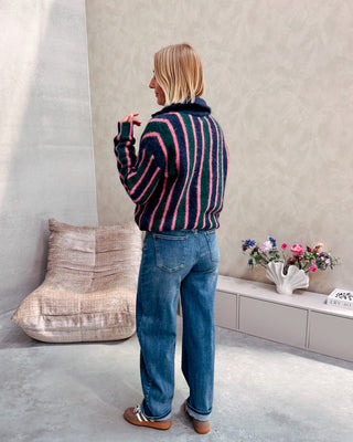 ZIVA ZIP KNIT - DARK BLUE/PINK/GREEN