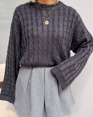 DENICE CABLE KNIT - GREY MELANGE - By Lenz