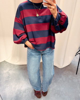 YASMIN SWEATER - BURGUNDY/NAVY BLUE