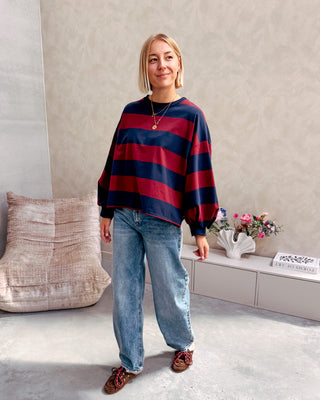 YASMIN SWEATER - BURGUNDY/NAVY BLUE