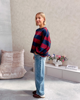 YASMIN SWEATER - BURGUNDY/NAVY BLUE
