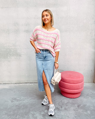 SIA STRIPED SHORT SLEEVE KNIT - PINK - By Lenz