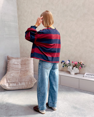 YASMIN SWEATER - BURGUNDY/NAVY BLUE
