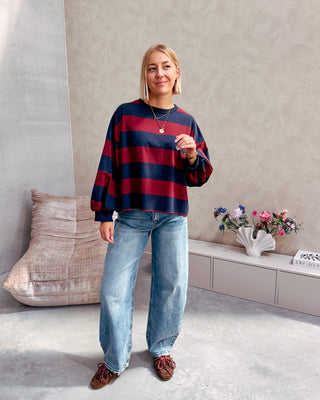 YASMIN SWEATER - BURGUNDY/NAVY BLUE