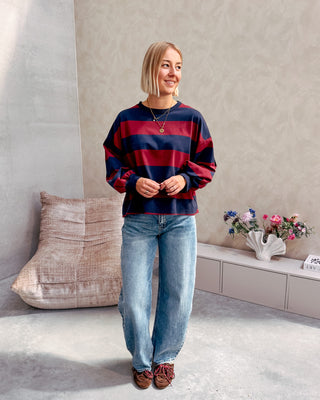YASMIN SWEATER - BURGUNDY/NAVY BLUE
