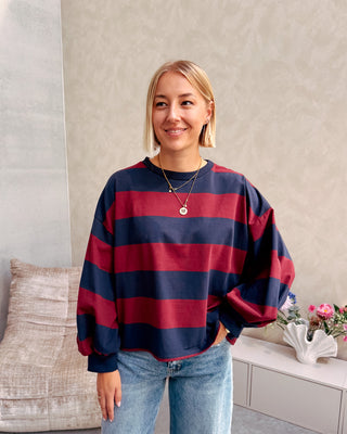 YASMIN SWEATER - BURGUNDY/NAVY BLUE
