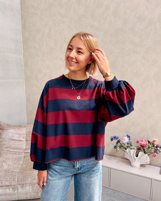YASMIN SWEATER - BURGUNDY/NAVY BLUE