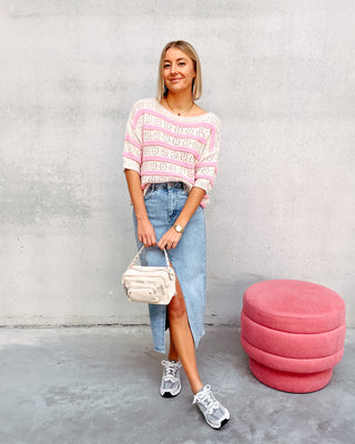 SIA STRIPED SHORT SLEEVE KNIT - PINK - By Lenz