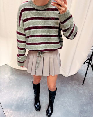 CUDDLY DAY KNIT - OLIVE/BURGUNDY