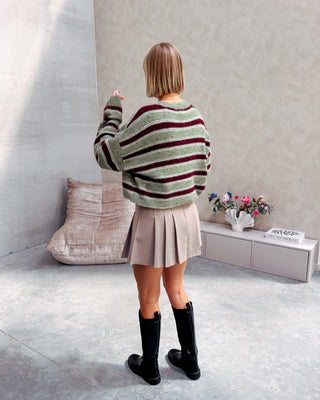 CUDDLY DAY KNIT - OLIVE/BURGUNDY