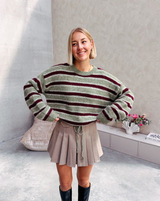 CUDDLY DAY KNIT - OLIVE/BURGUNDY