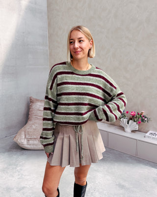 CUDDLY DAY KNIT - OLIVE/BURGUNDY