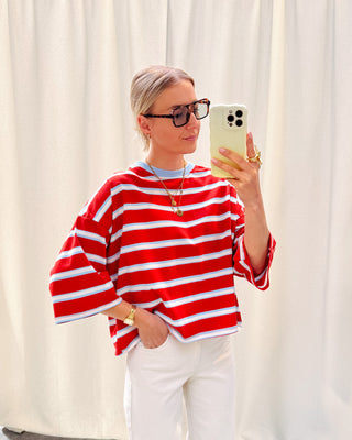 STANNY STRIPED KNOT TEE - RED/LIGHT BLUE - By Lenz