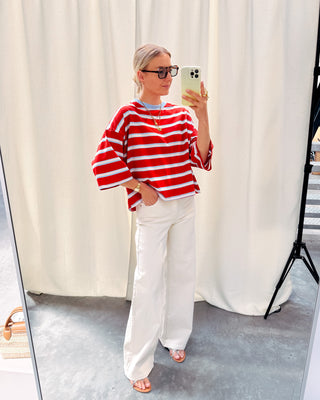 STANNY STRIPED KNOT TEE - RED/LIGHT BLUE - By Lenz