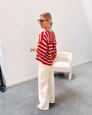 STANNY STRIPED KNOT TEE - RED/LIGHT BLUE - By Lenz