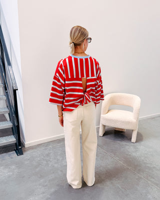 STANNY STRIPED KNOT TEE - RED/LIGHT BLUE - By Lenz