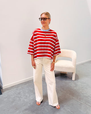 STANNY STRIPED KNOT TEE - RED/LIGHT BLUE - By Lenz