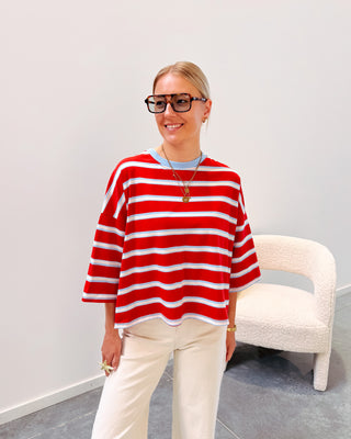 STANNY STRIPED KNOT TEE - RED/LIGHT BLUE - By Lenz