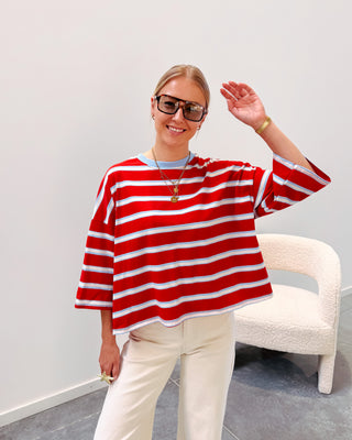 STANNY STRIPED KNOT TEE - RED/LIGHT BLUE - By Lenz