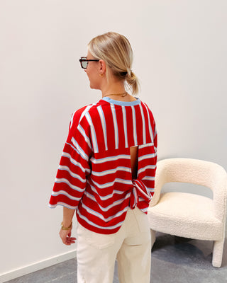 STANNY STRIPED KNOT TEE - RED/LIGHT BLUE - By Lenz