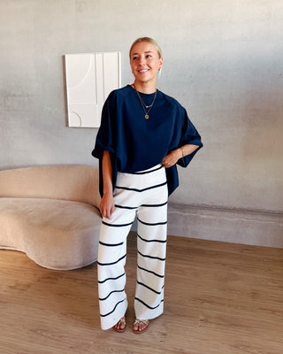LOT PANTS - CREAM/NAVY BLUE