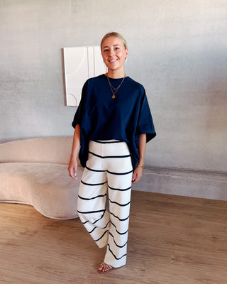 LOT PANTS - CREAM/NAVY BLUE