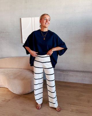 LOT PANTS - CREAM/NAVY BLUE