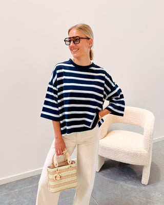 STANNY STRIPED KNOT TEE - NAVY BLUE/LIGHT BLUE - By Lenz