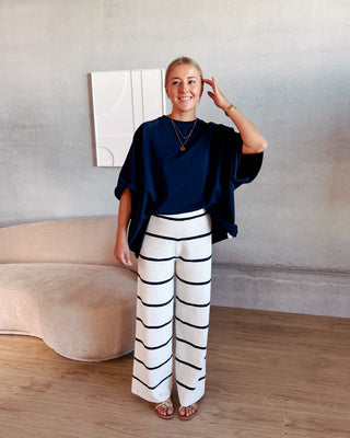 LOT PANTS - CREAM/NAVY BLUE