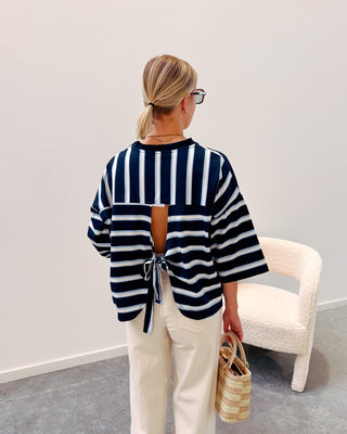 STANNY STRIPED KNOT TEE - NAVY BLUE/LIGHT BLUE - By Lenz
