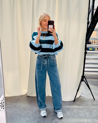 NOVA SHORT SLEEVE STRIPED KNIT - GREEN/LIGHT BLUE - By Lenz