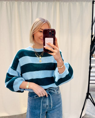 NOVA SHORT SLEEVE STRIPED KNIT - GREEN/LIGHT BLUE - By Lenz